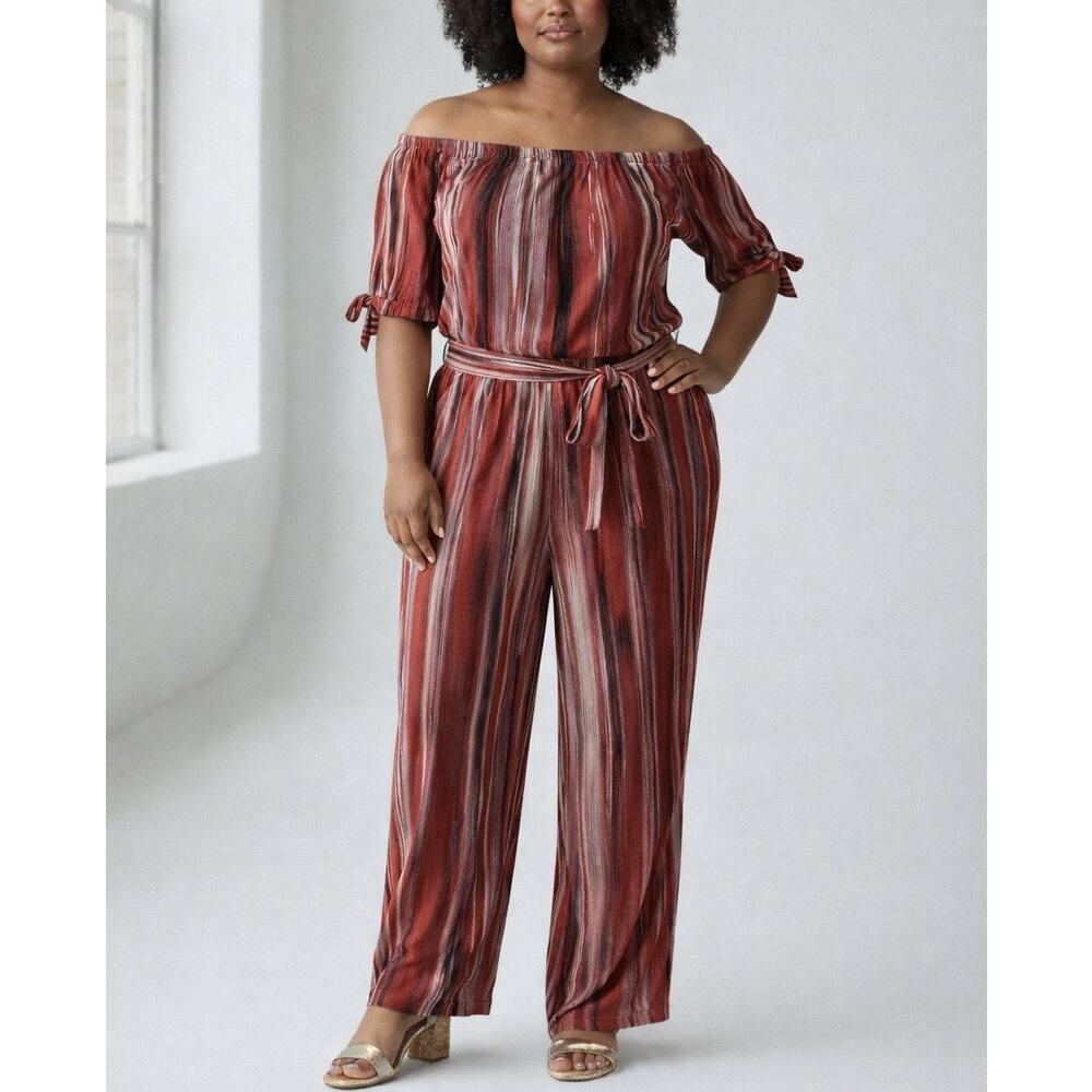 Chelsea Taylor 3X Off Shoulder Striped Jumpsuit Wide Leg NWT